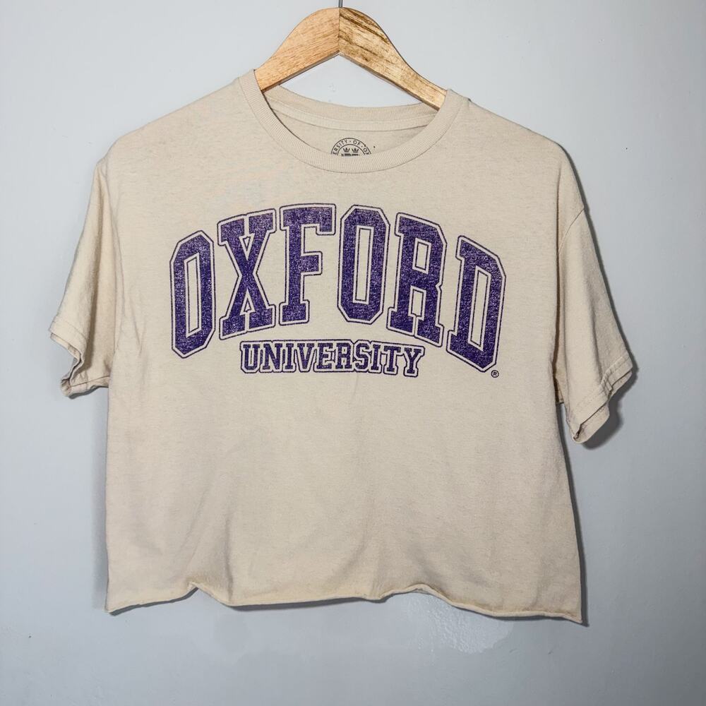Official University of Oxford Cream Cropped Graphic T-Shirt M